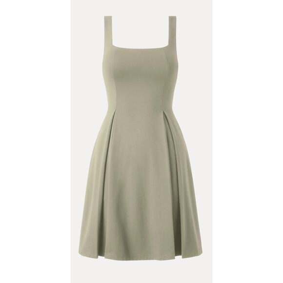 OGL Women's Square Neck Fit-and-flare Mini Brami Dress Artichoke Green M New - Picture 1 of 8